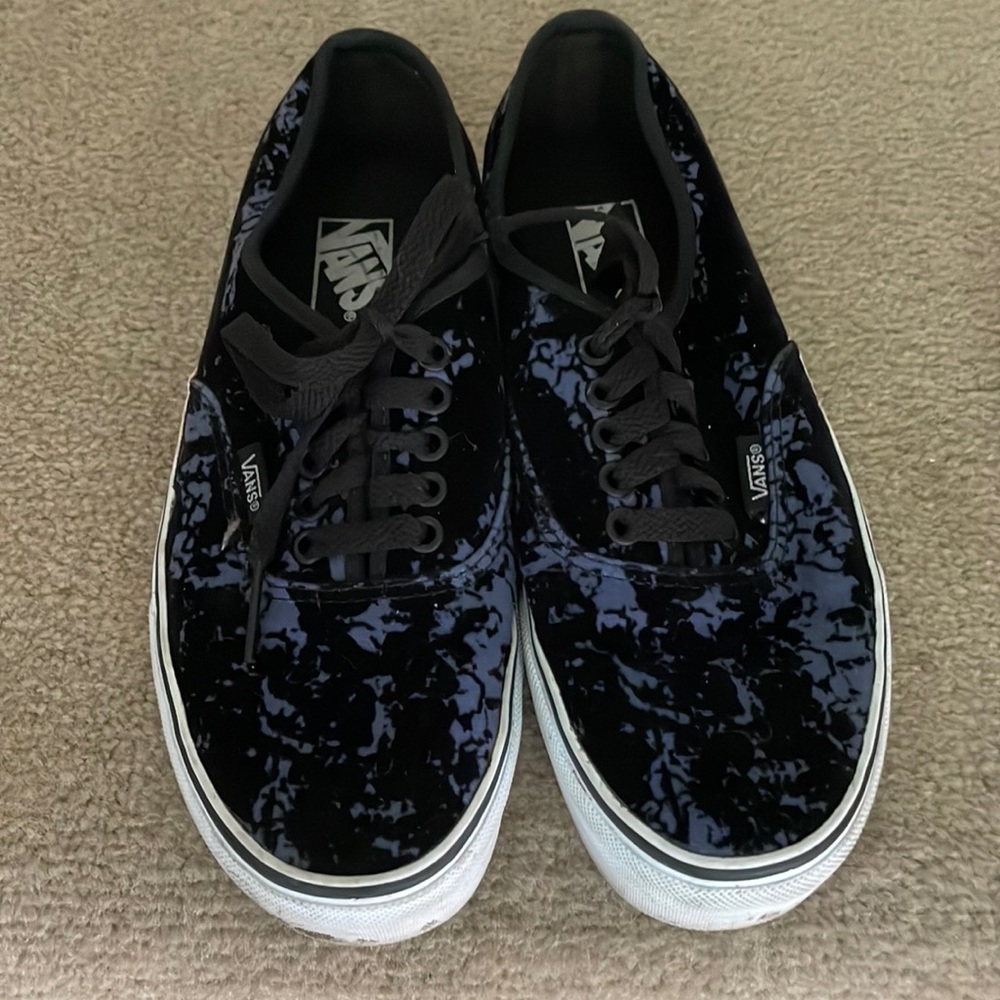 Black suede and purple Vans